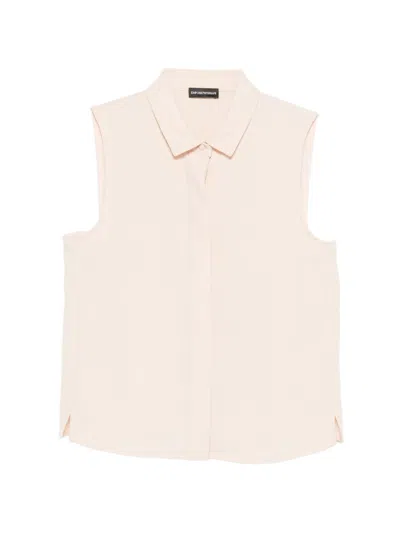 Emporio Armani Sleeveless Shirt In Technical Gabardine In Pink