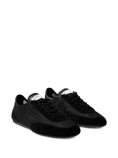 Jimmy Choo Sunny Leather-trimmed Suede And Lace Sneakers In Black