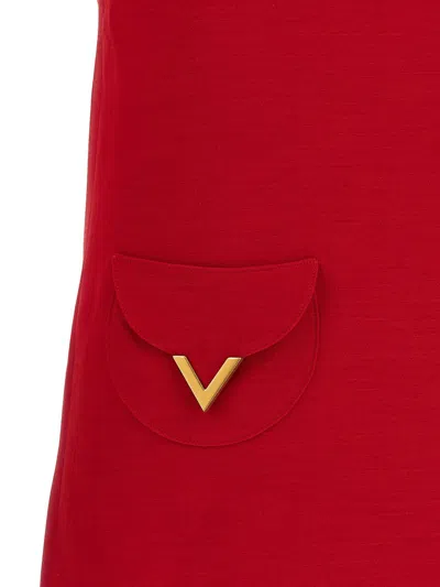 Valentino Womens Paris Pocket-front Short-sleeve Wool-blend Midi Dress In Red