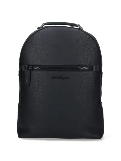 Ferragamo Textured Backpack Adjustable Straps In Black