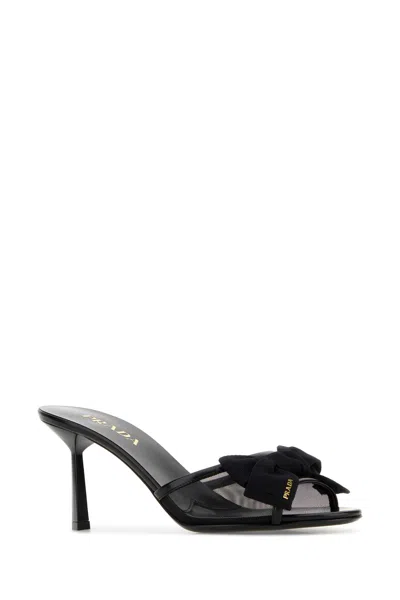 Prada Black Mesh Mules In Black