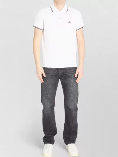 Moncler Cotton Piquet Polo Shirt With Tricolor Trim In Multi
