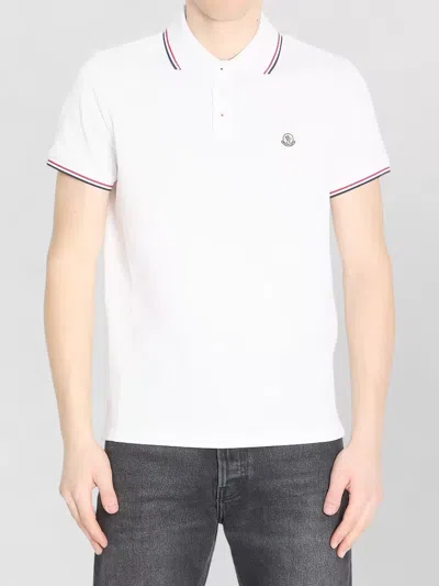 Moncler Cotton Piquet Polo Shirt With Tricolor Trim In Multi