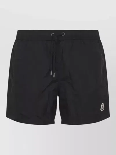 Moncler Logo Patch Detail Elastic Waist Swim Shorts In Black