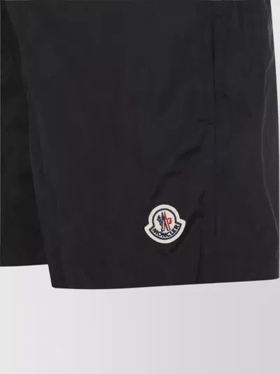 Moncler Logo Patch Detail Elastic Waist Swim Shorts In Black