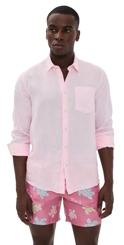 Vilebrequin Caroubis Solid Shirt In Linen In Pink