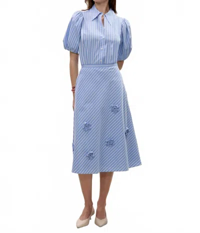 Rebecca Taylor Priya Poplin Skirt In Blue Stripe