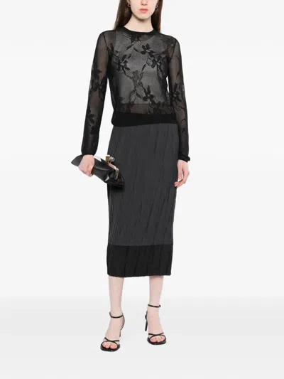 Less Pleated Patchwork Midi Skirt In Gray