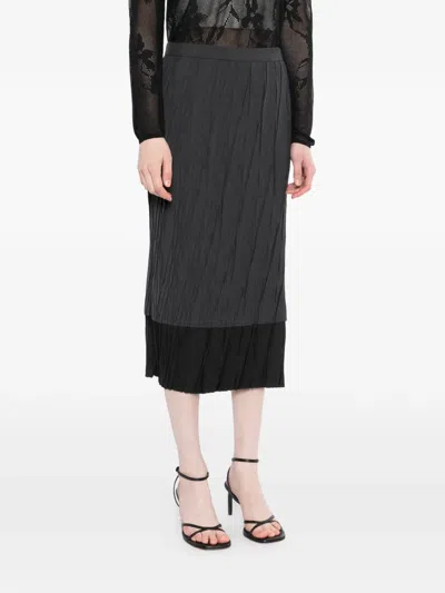 Less Pleated Patchwork Midi Skirt In Gray