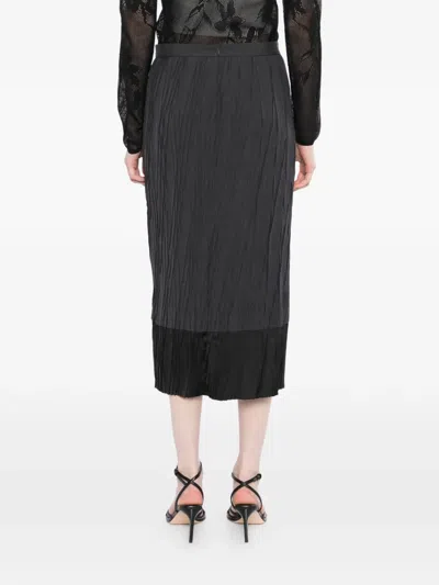 Less Pleated Patchwork Midi Skirt In Gray