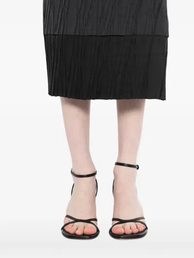 Less Pleated Patchwork Midi Skirt In Gray