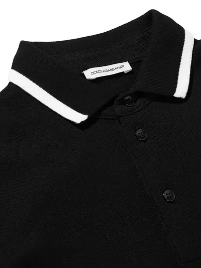 Dolce & Gabbana Boys Logo Polo Shirt In Black