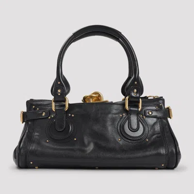 Chloé Paddington Black Shoulder Bag With Oversized Padlock And C-shaped Buckles In Grainy Leather Woman In Black