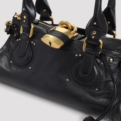 Chloé Paddington Black Shoulder Bag With Oversized Padlock And C-shaped Buckles In Grainy Leather Woman In Black