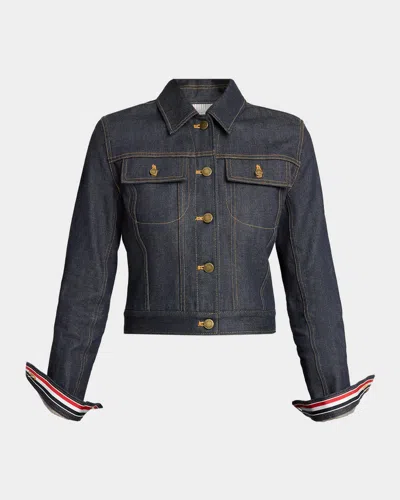 Thom Browne Japanese Selvedge Denim Jacket Puffer Jackets Blue In Blue