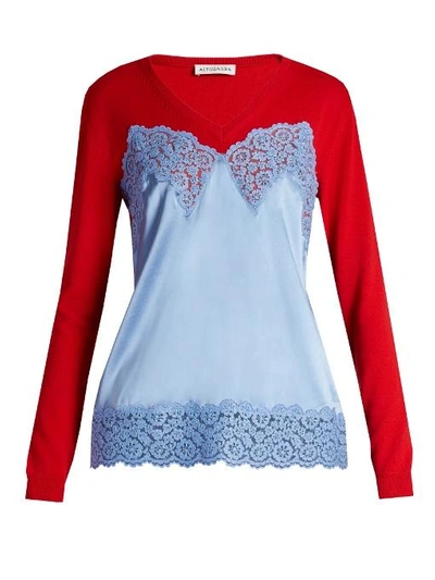 Altuzarra Paolar Silk Slip Layered V-neck Sweater In Blue Multi | ModeSens