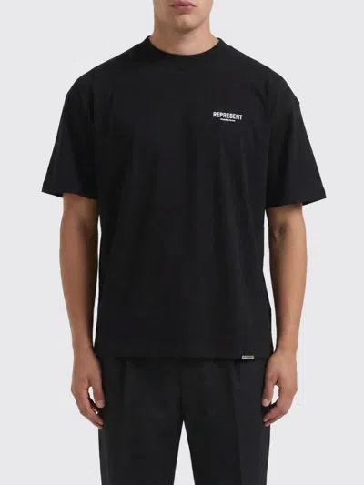 Represent Black Crewneck T-shirt With With Front And Back Owners Club Print In Cotton Man In Black