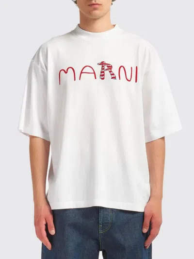 Marni Cotton T-shirt With Flocked Animal Alphabet Logo In White