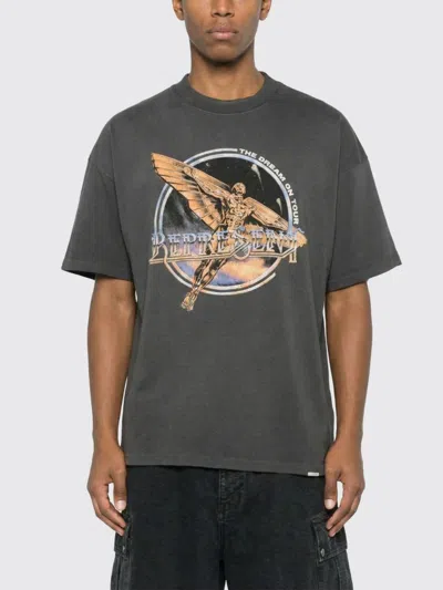 Represent Black Crew Neck T-shirt With Graphic Print On Front And Back And Faded Effect In Cotton Man In Gray