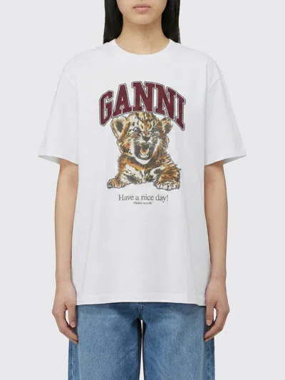 Ganni Womens Bright White Tiger-print Round-neck Cotton-jersey T-shirt Xl
