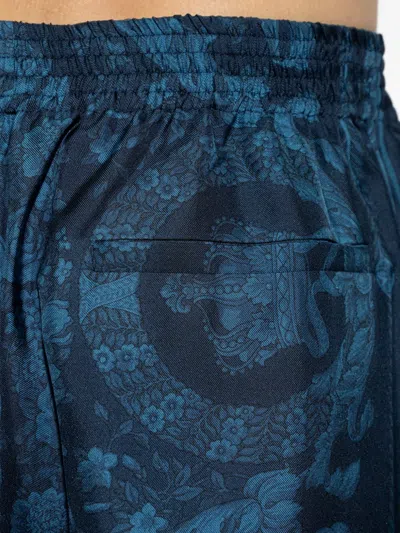 Versace Relaxed Baroque Patterned Silk-nylon Shorts In Blue