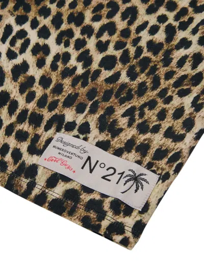 N°21 Kids' Animal-print Logo Midi Skirt In Brown