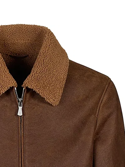 Eleventy Shearling Jacket In Brown