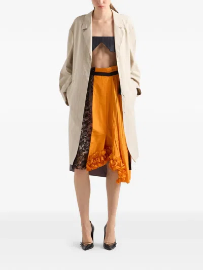 Prada Technical Taffeta Patchwork Skirt In Orange