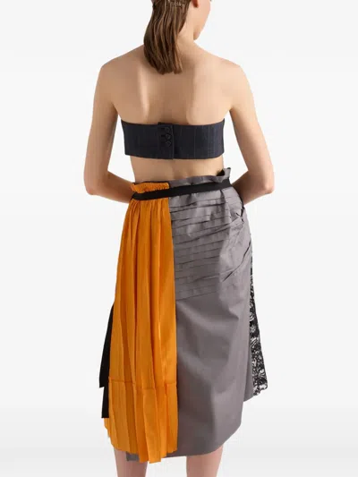 Prada Technical Taffeta Patchwork Skirt In Orange