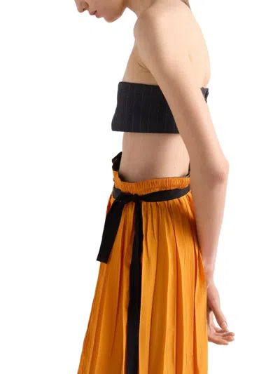 Prada Technical Taffeta Patchwork Skirt In Orange