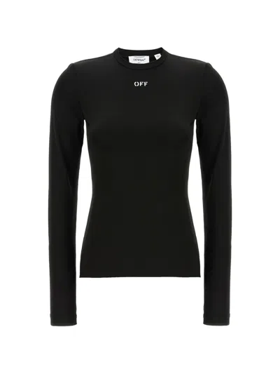 Off-white Fitted Long Sleeve Ribbed Crop T-shirt In Black