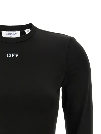 Off-white Fitted Long Sleeve Ribbed Crop T-shirt In Black
