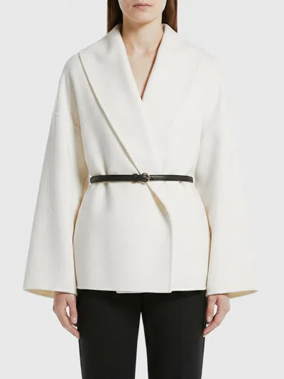Max Mara Belted Wool Coat In White