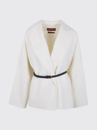 Max Mara Belted Wool Coat In White