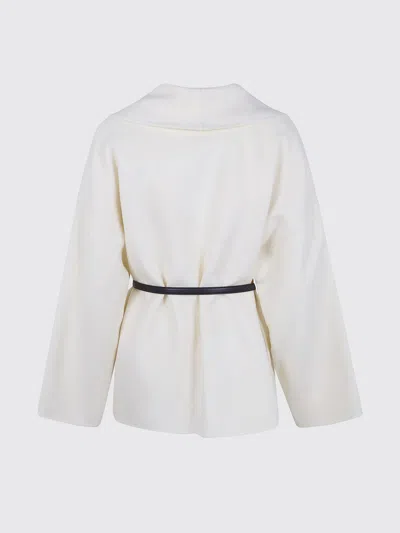 Max Mara Belted Wool Coat In White