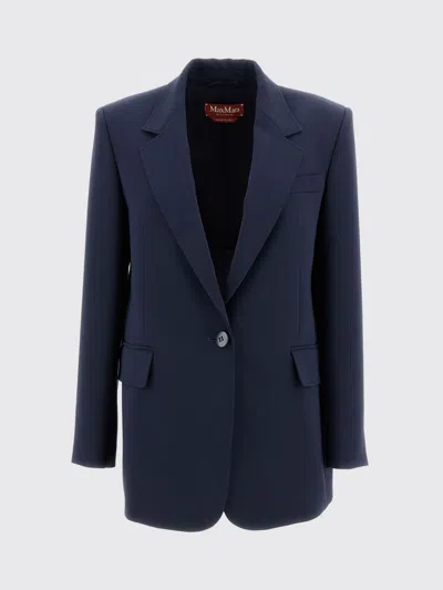 Max Mara Studio Blue Virgin Wool Silk Blazer In Blue