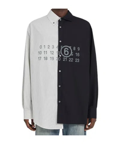 Mm6 Maison Margiela Tailored Black Shirt With Pointed Collar And Button Cuffs In Multi