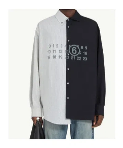 Mm6 Maison Margiela Tailored Black Shirt With Pointed Collar And Button Cuffs In Multi