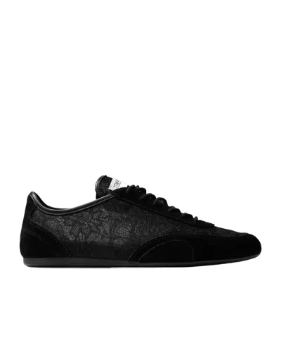 Jimmy Choo Sunny Leather-trimmed Suede And Lace Sneakers In Black