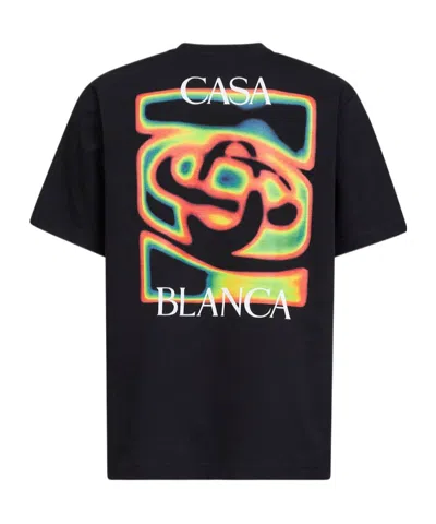 Casablanca Black Crewneck T-shirt With Logo Detail On The Front And Maxi Logo On The Rear In Cotton Man
