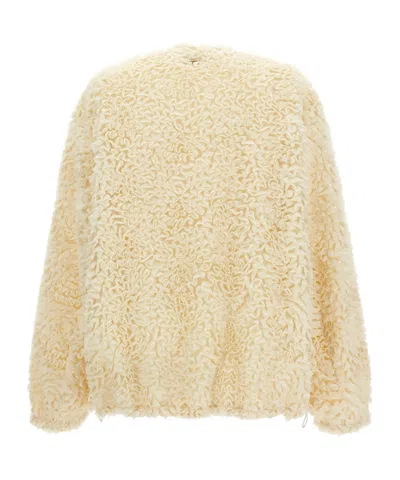 Herno Short Ruffle Jacket Elasticated Hem Round Neck In Neutral