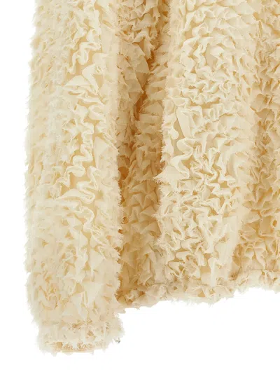 Herno Short Ruffle Jacket Elasticated Hem Round Neck In Neutral