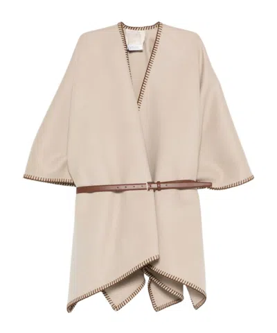 Max Mara Virgin Wool Cape In Neutral
