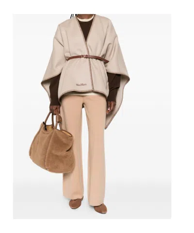 Max Mara Virgin Wool Cape In Neutral