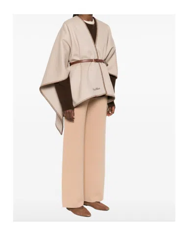 Max Mara Virgin Wool Cape In Neutral