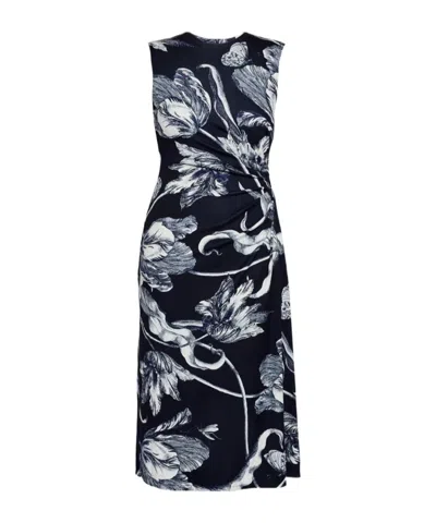 Erdem Floral-print Draped Sleeveless Midi Dress In Green