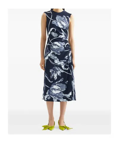Erdem Floral-print Draped Sleeveless Midi Dress In Green