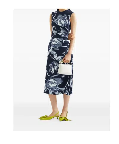 Erdem Floral-print Draped Sleeveless Midi Dress In Green