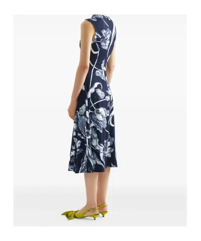 Erdem Floral-print Draped Sleeveless Midi Dress In Green