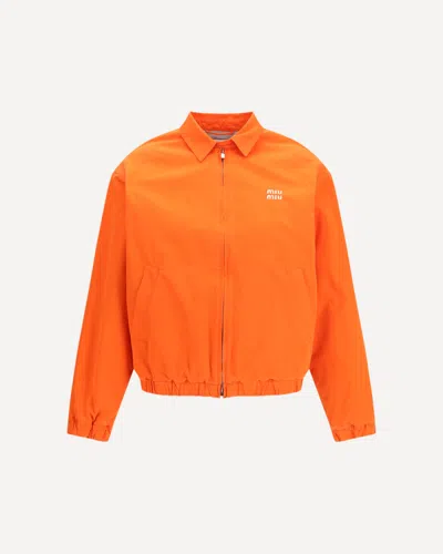 Miu Miu Cotton Bomber Jacket Elasticated Hem Pockets In Orange